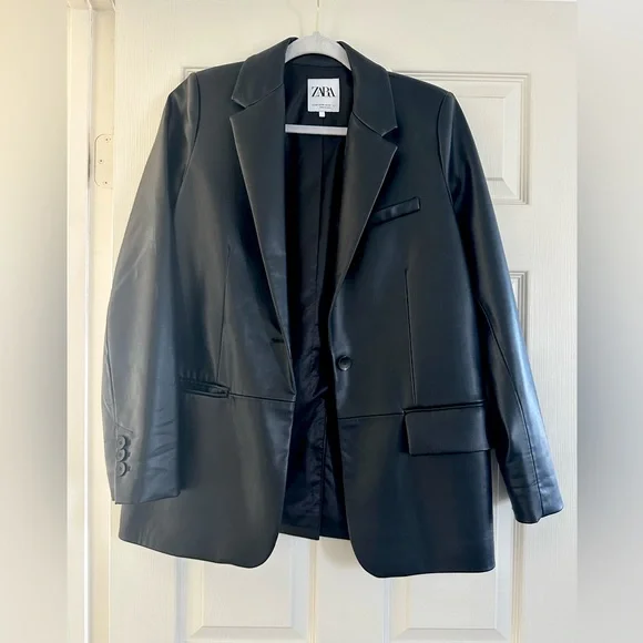 Black Zara Faux Leather Blazer, Size XS - Picture 5 of 7
